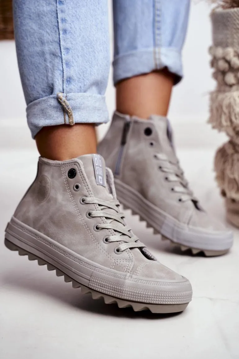 Trampki Damskie Big Star Wysokie Ocieplane Szare GG274070