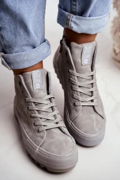 Trampki Damskie Big Star Wysokie Ocieplane Szare GG274070