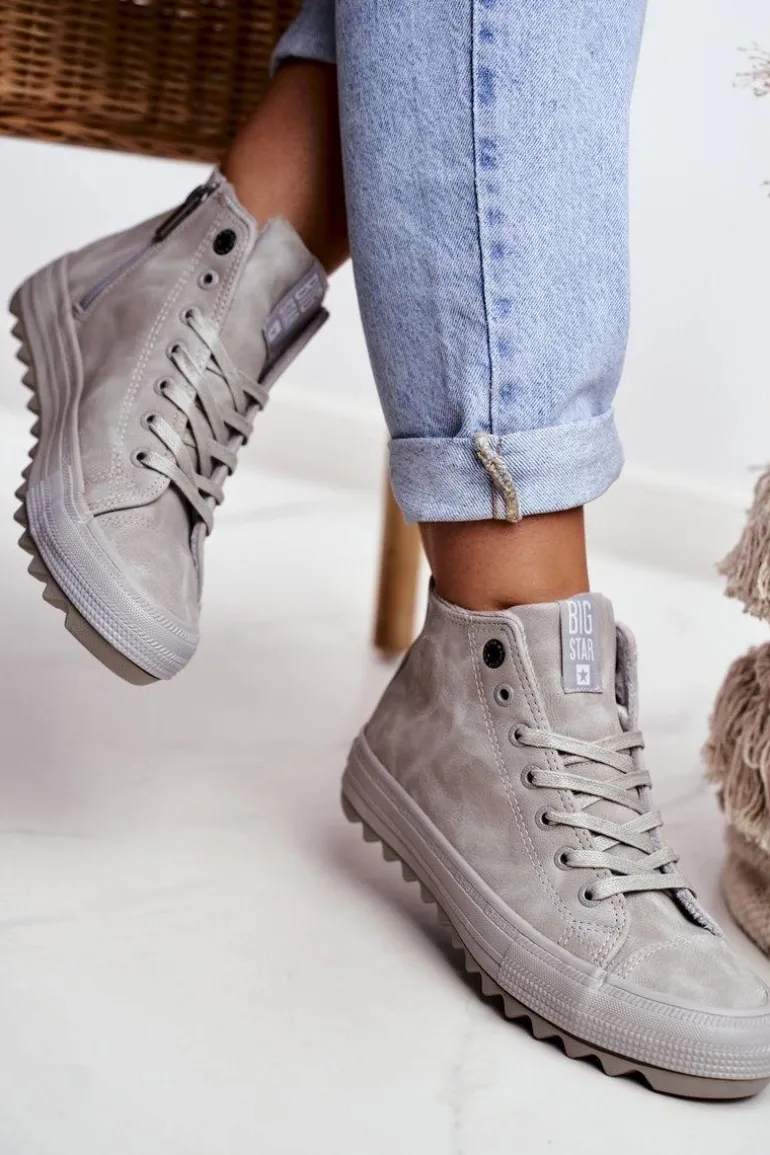 Trampki Damskie Big Star Wysokie Ocieplane Szare GG274070