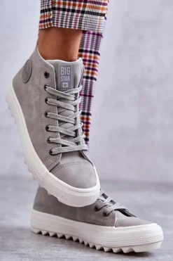 Trampki Damskie Big Star Wysokie Ocieplane Szare EE274114