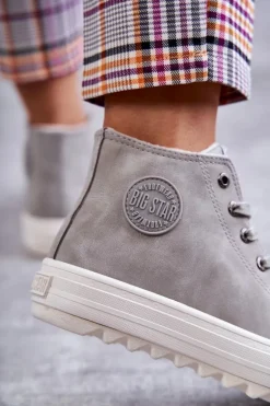 Trampki Damskie Big Star Wysokie Ocieplane Szare EE274114