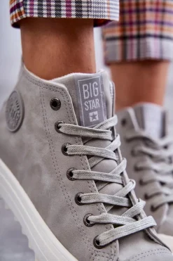 Trampki Damskie Big Star Wysokie Ocieplane Szare EE274114