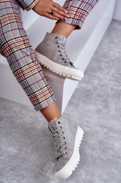 Trampki Damskie Big Star Wysokie Ocieplane Szare EE274114