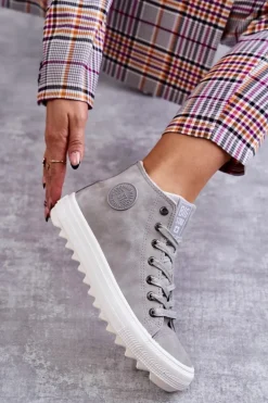 Trampki Damskie Big Star Wysokie Ocieplane Szare EE274114