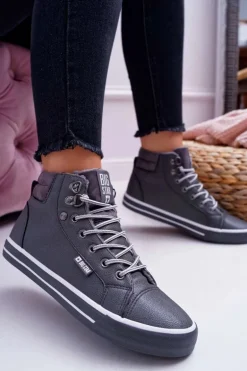 Trampki Damskie Big Star Wysokie Szare Ocieplane EE274413