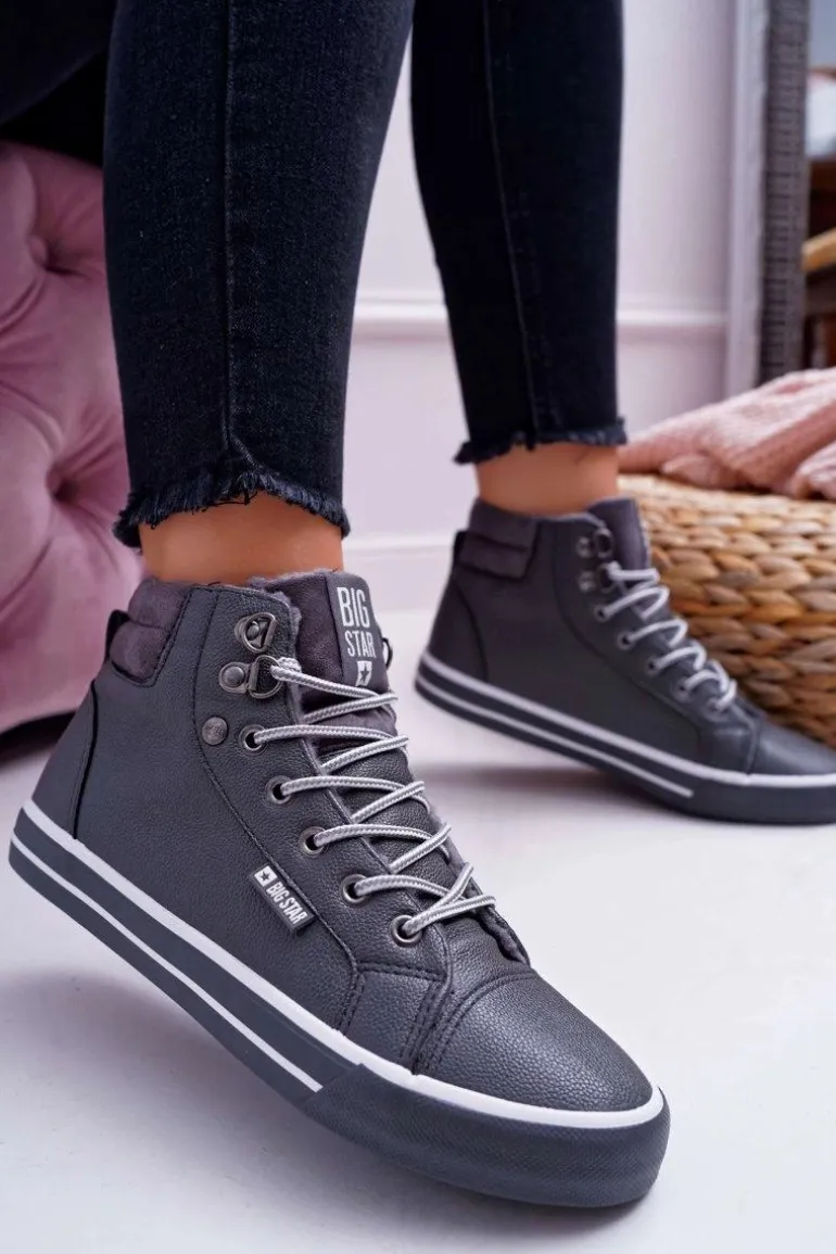 Trampki Damskie Big Star Wysokie Szare Ocieplane EE274413