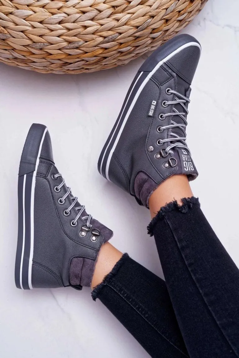 Trampki Damskie Big Star Wysokie Szare Ocieplane EE274413