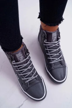 Trampki Damskie Big Star Wysokie Szare Ocieplane EE274413