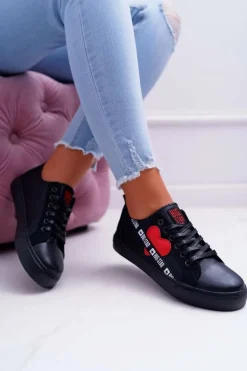 Trampki Damskie Big Star Czarne z Sercem EE274256