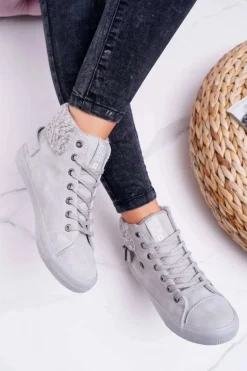 Trampki Damskie Big Star Wysokie Ocieplane Szare EE274079