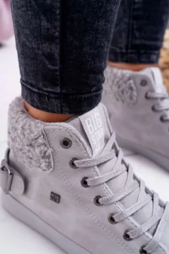 Trampki Damskie Big Star Wysokie Ocieplane Szare EE274079