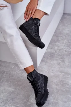 Trampki Damskie Big Star Wysokie Ocieplane Czarne GG274069