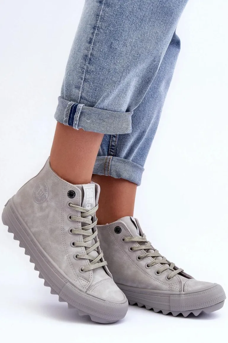 Trampki Damskie Big Star Wysokie Ocieplane Szare GG274070