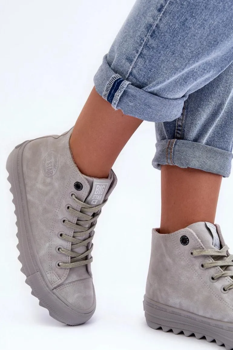 Trampki Damskie Big Star Wysokie Ocieplane Szare GG274070