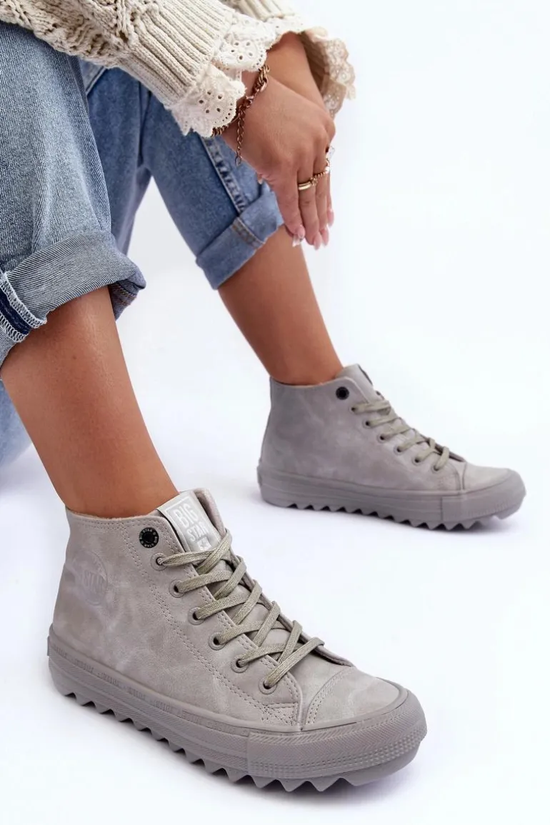 Trampki Damskie Big Star Wysokie Ocieplane Szare GG274070