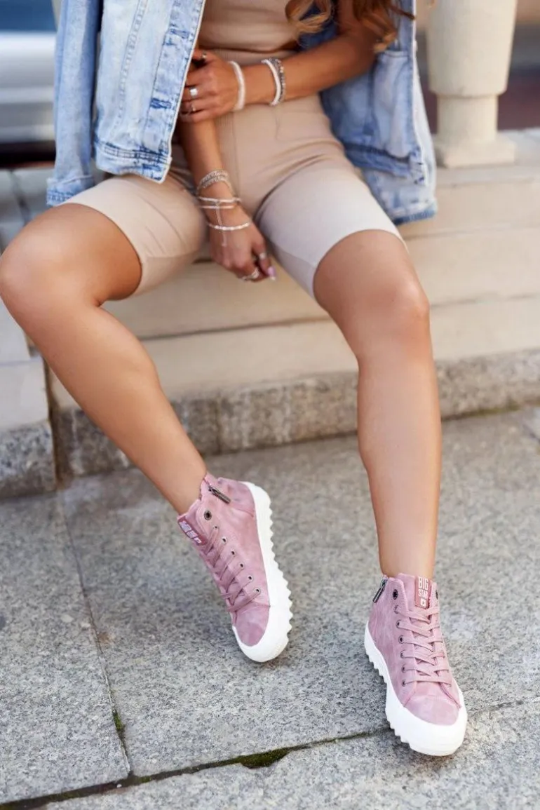 Trampki Damskie Big Star Wysokie Ocieplane Różowe GG274109