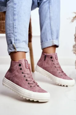 Trampki Damskie Big Star Wysokie Ocieplane Różowe GG274109