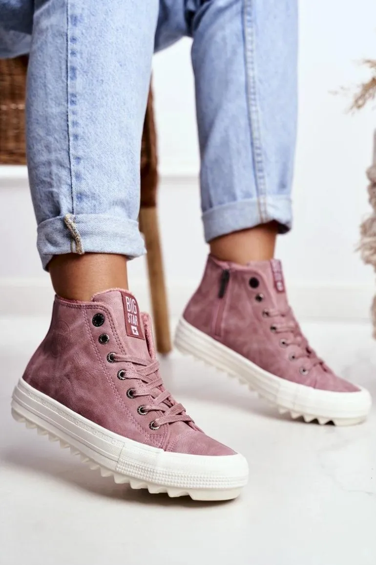 Trampki Damskie Big Star Wysokie Ocieplane Różowe GG274109