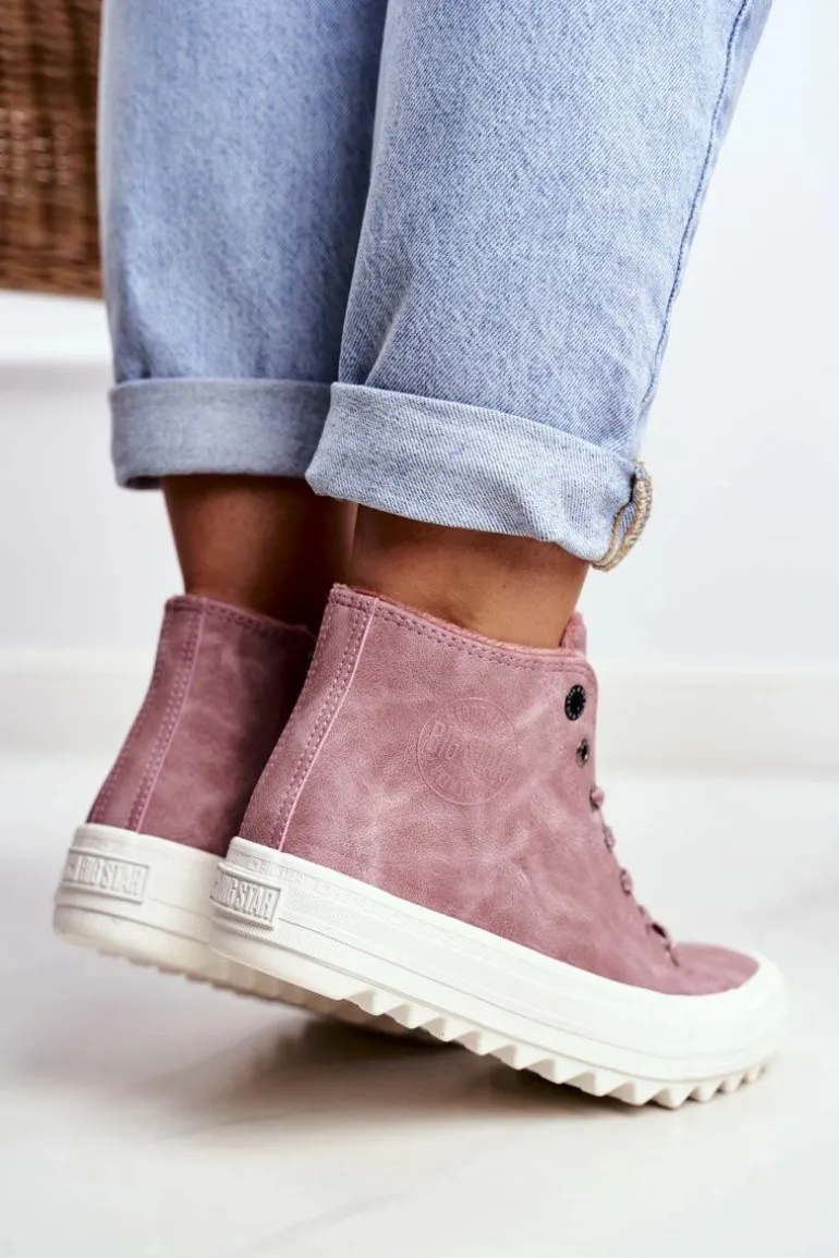 Trampki Damskie Big Star Wysokie Ocieplane Różowe GG274109