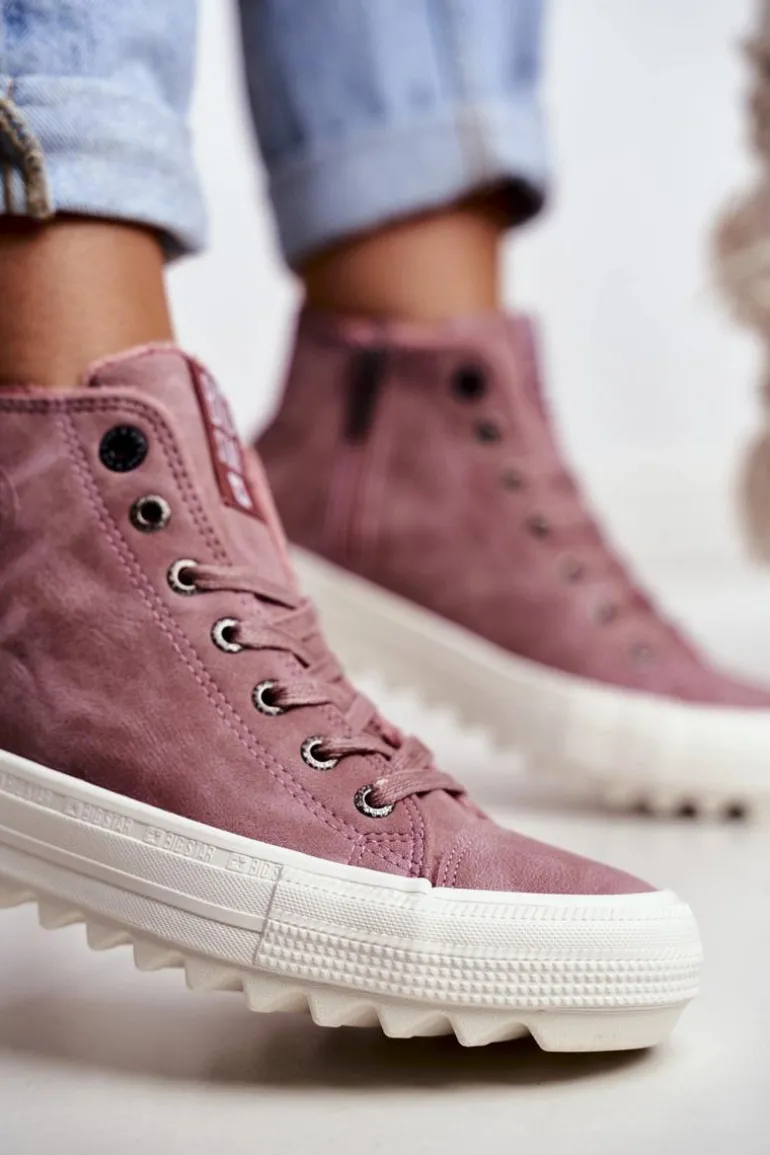 Trampki Damskie Big Star Wysokie Ocieplane Różowe GG274109