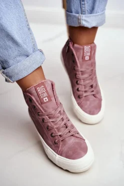Trampki Damskie Big Star Wysokie Ocieplane Różowe GG274109