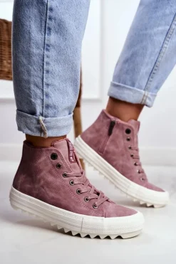 Trampki Damskie Big Star Wysokie Ocieplane Różowe GG274109