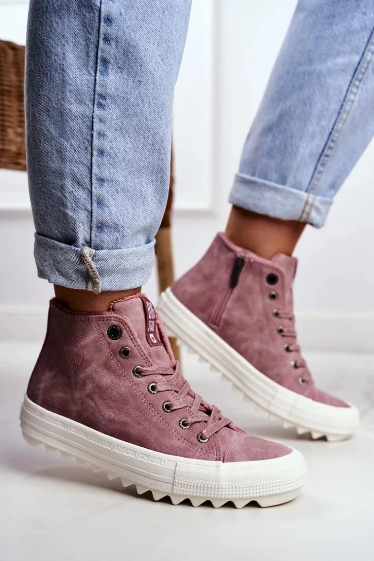 Trampki Damskie Big Star Wysokie Ocieplane Różowe GG274109