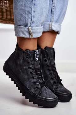 Trampki Damskie Big Star Wysokie Ocieplane Czarne GG274069