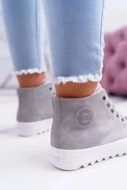Trampki Damskie Big Star Wysokie Ocieplane Szare EE274114