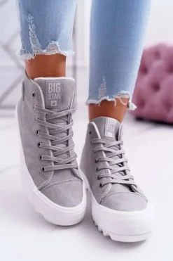 Trampki Damskie Big Star Wysokie Ocieplane Szare EE274114