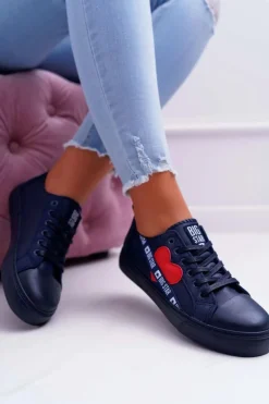Trampki Damskie Big Star Granatowe z Sercem EE274258