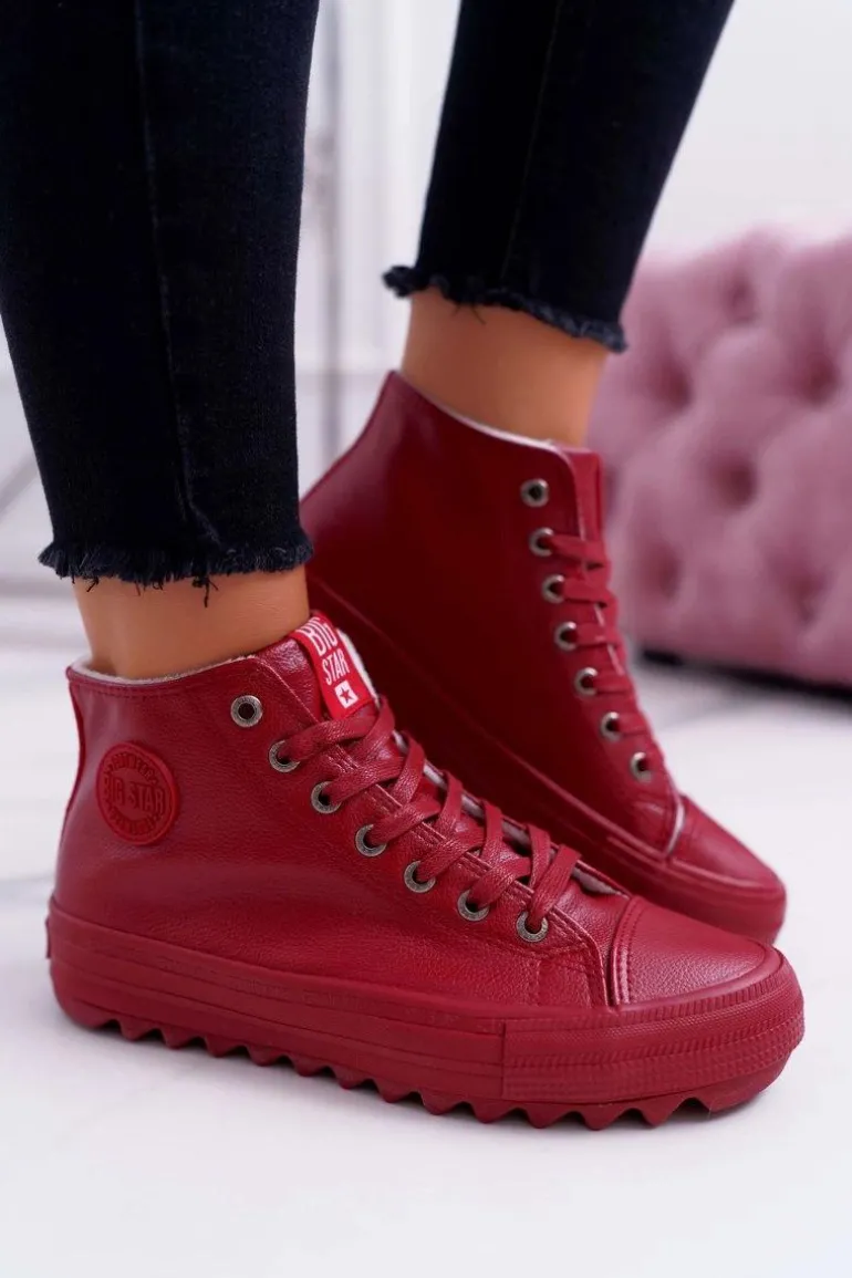 Trampki Damskie Big Star Wysokie Ocieplane Czerwone EE274112