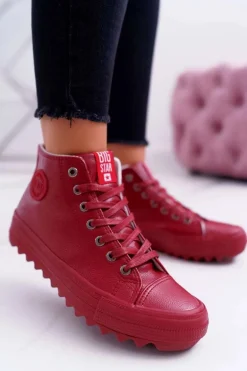Trampki Damskie Big Star Wysokie Ocieplane Czerwone EE274112