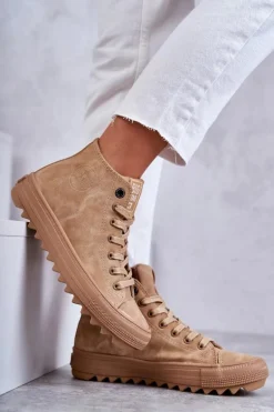 Trampki Damskie Big Star Wysokie Ocieplane Camel GG274072