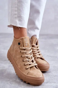 Trampki Damskie Big Star Wysokie Ocieplane Camel GG274072