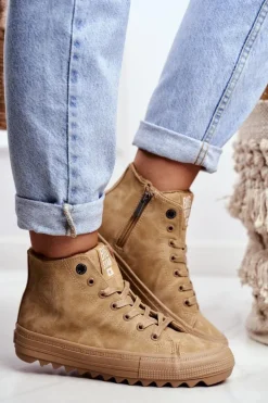 Trampki Damskie Big Star Wysokie Ocieplane Camel GG274072