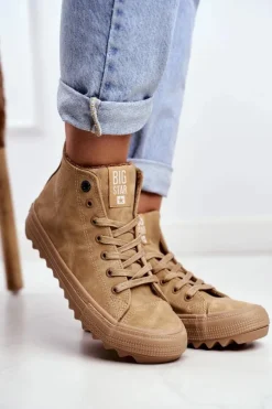 Trampki Damskie Big Star Wysokie Ocieplane Camel GG274072