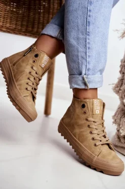 Trampki Damskie Big Star Wysokie Ocieplane Camel GG274072