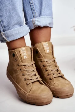 Trampki Damskie Big Star Wysokie Ocieplane Camel GG274072