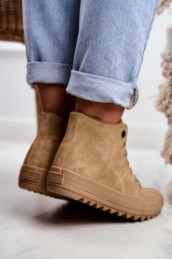 Trampki Damskie Big Star Wysokie Ocieplane Camel GG274072