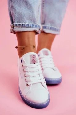 Trampki Damskie Cross Jeans Biało Niebieskie FF2R4077C