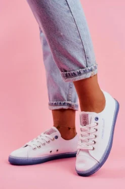 Trampki Damskie Cross Jeans Biało Niebieskie FF2R4077C