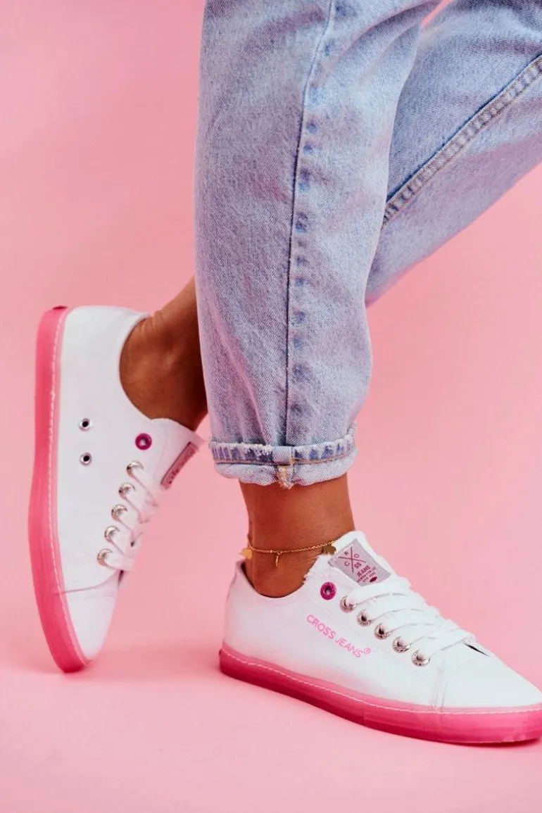 Trampki Damskie Cross Jeans Biało Różowe FF2R4075C