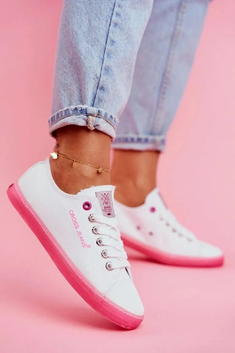Trampki Damskie Cross Jeans Biało Różowe FF2R4075C