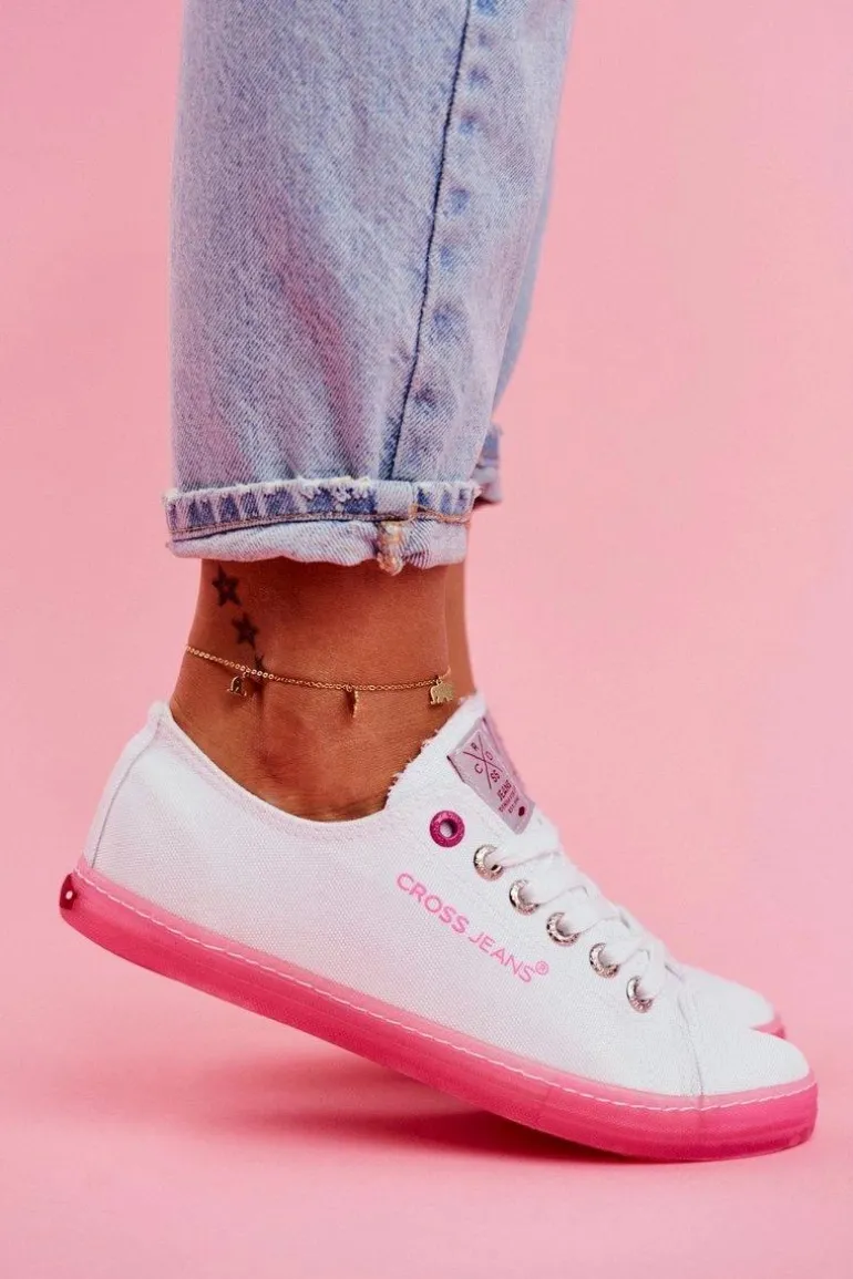 Trampki Damskie Cross Jeans Biało Różowe FF2R4075C