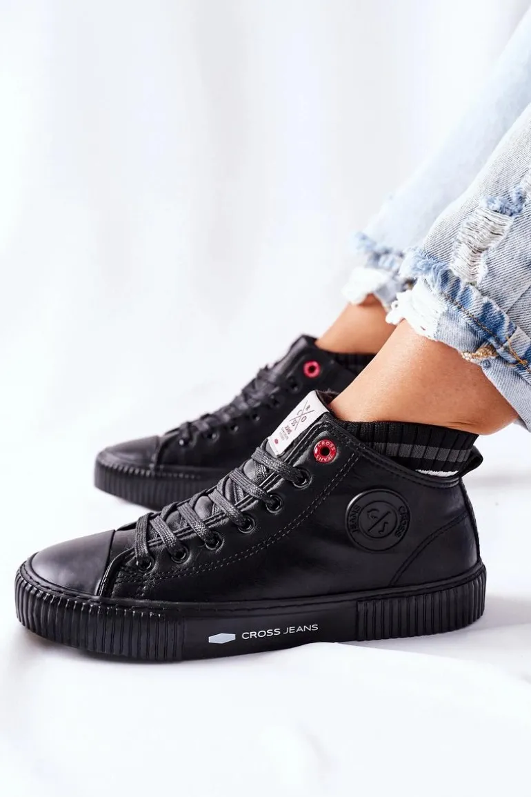 Trampki Damskie Cross Jeans Wysokie Czarne II2R4021
