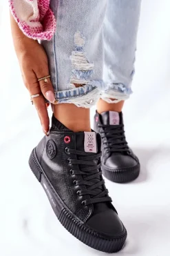 Trampki Damskie Cross Jeans Wysokie Czarne II2R4021