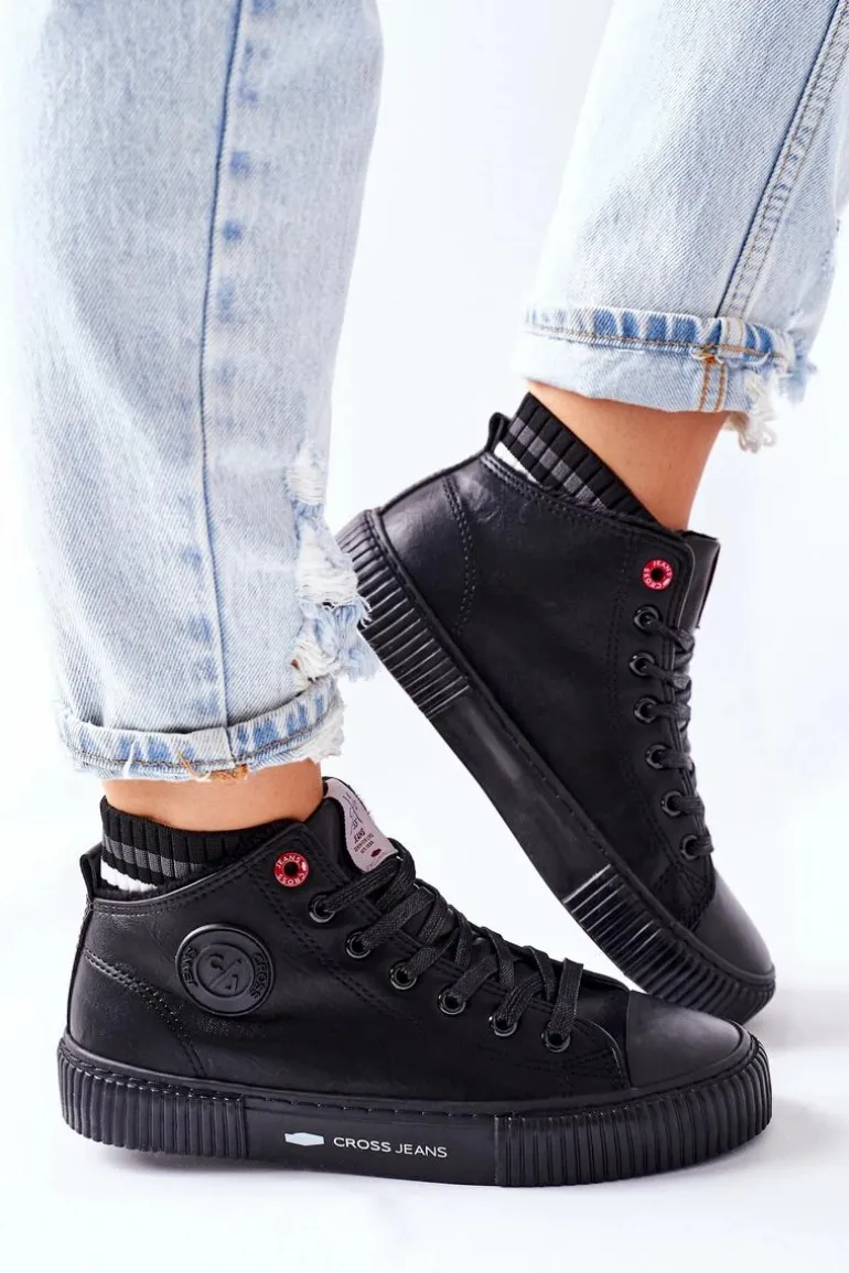 Trampki Damskie Cross Jeans Wysokie Czarne II2R4021