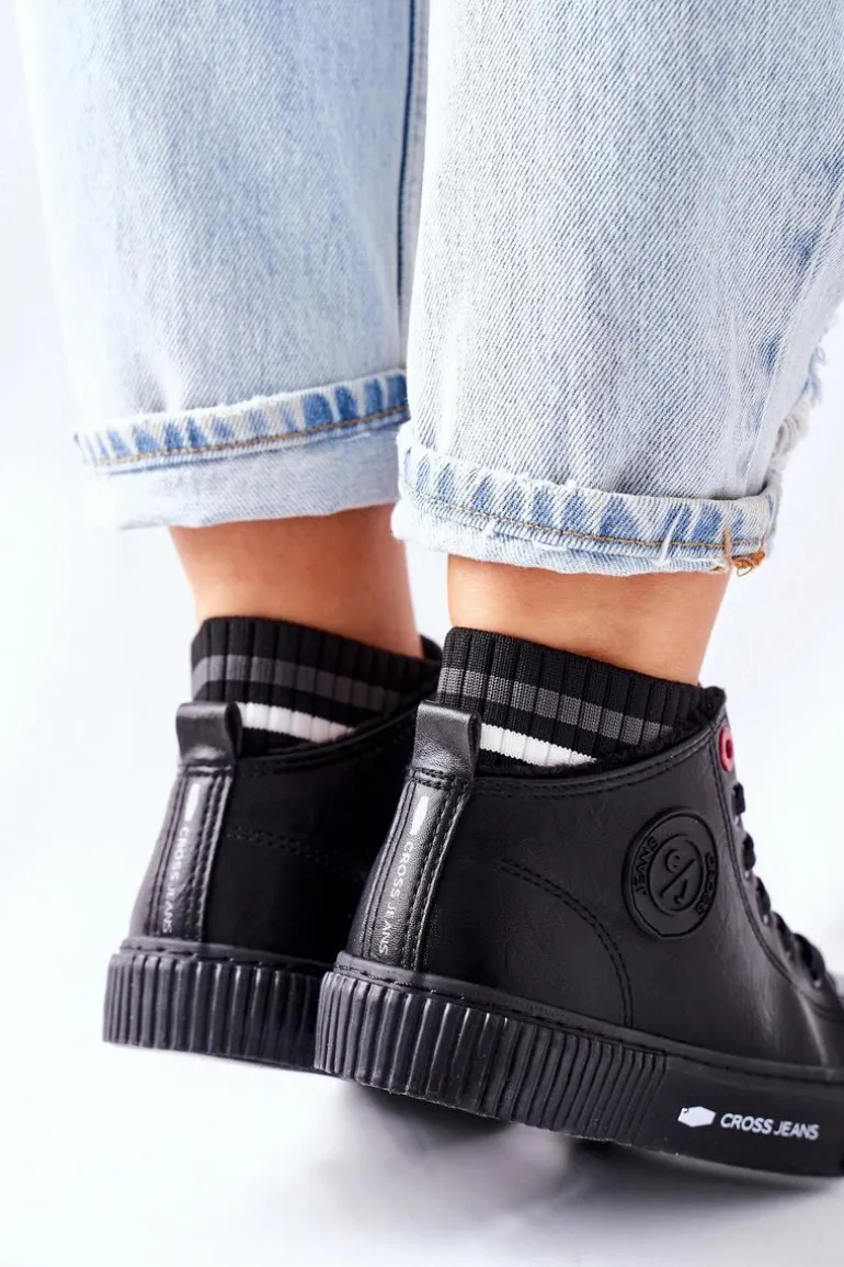 Trampki Damskie Cross Jeans Wysokie Czarne II2R4021