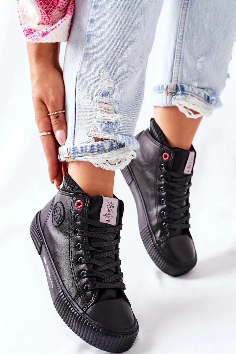 Trampki Damskie Cross Jeans Wysokie Czarne II2R4021